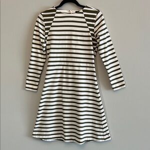 J. Crew 365 Olive Green and White Striped Midi Dress Nautical Long Sleeve Size S